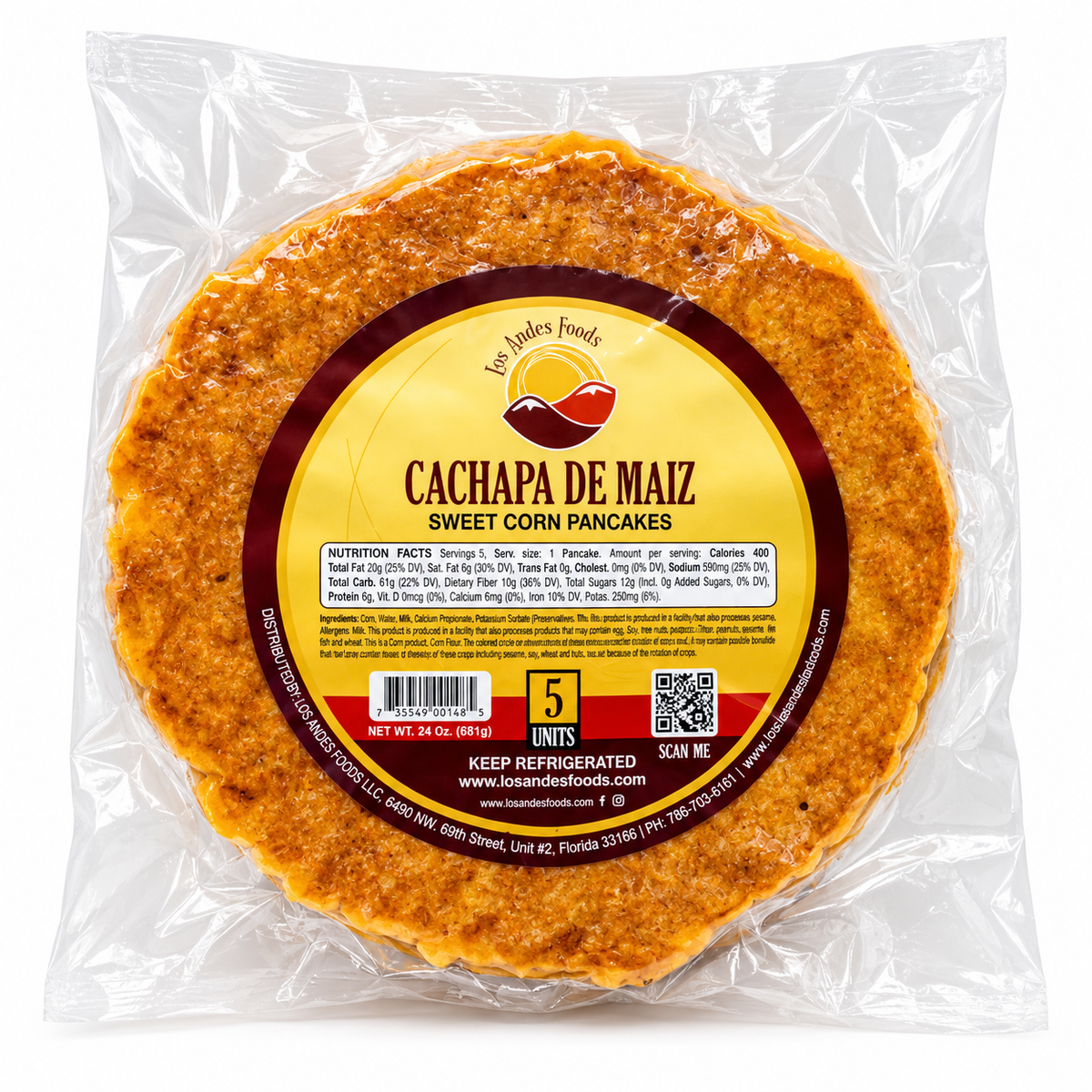 cachapas de maíz Los Andes Foods, empaque 5 unidades