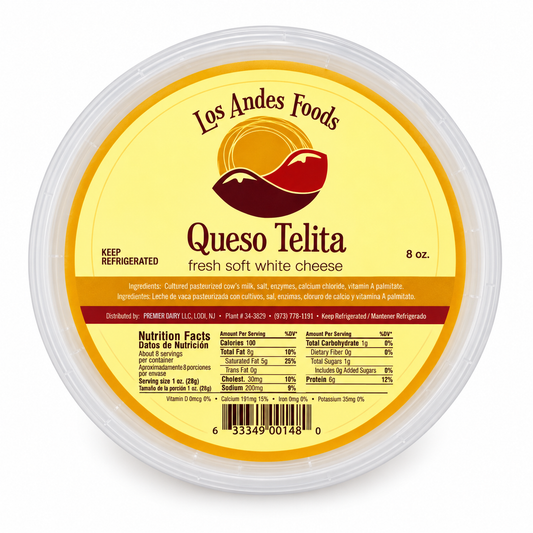 Queso Telita Los Andes Foods – Fresh Soft White Cheese, 8 oz