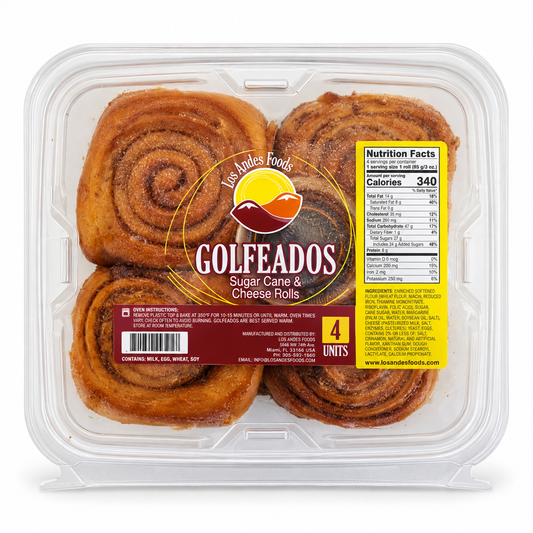 Los Andes Foods golfeados, pack of 4 Venezuelan sweet rolls with sugar cane and cheese.