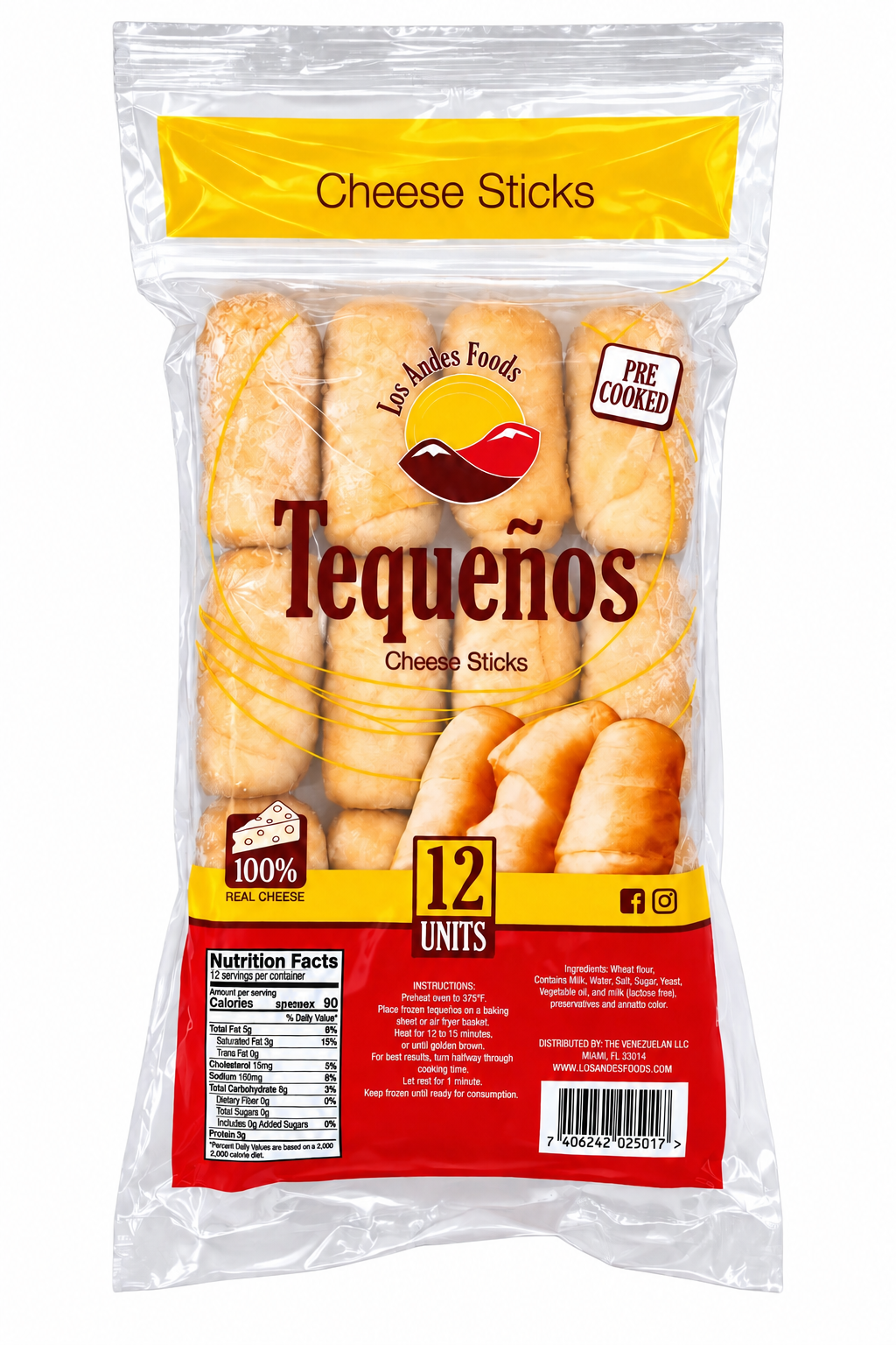 Tequeños Los Andes Foods congelados, presentación 12 unidades